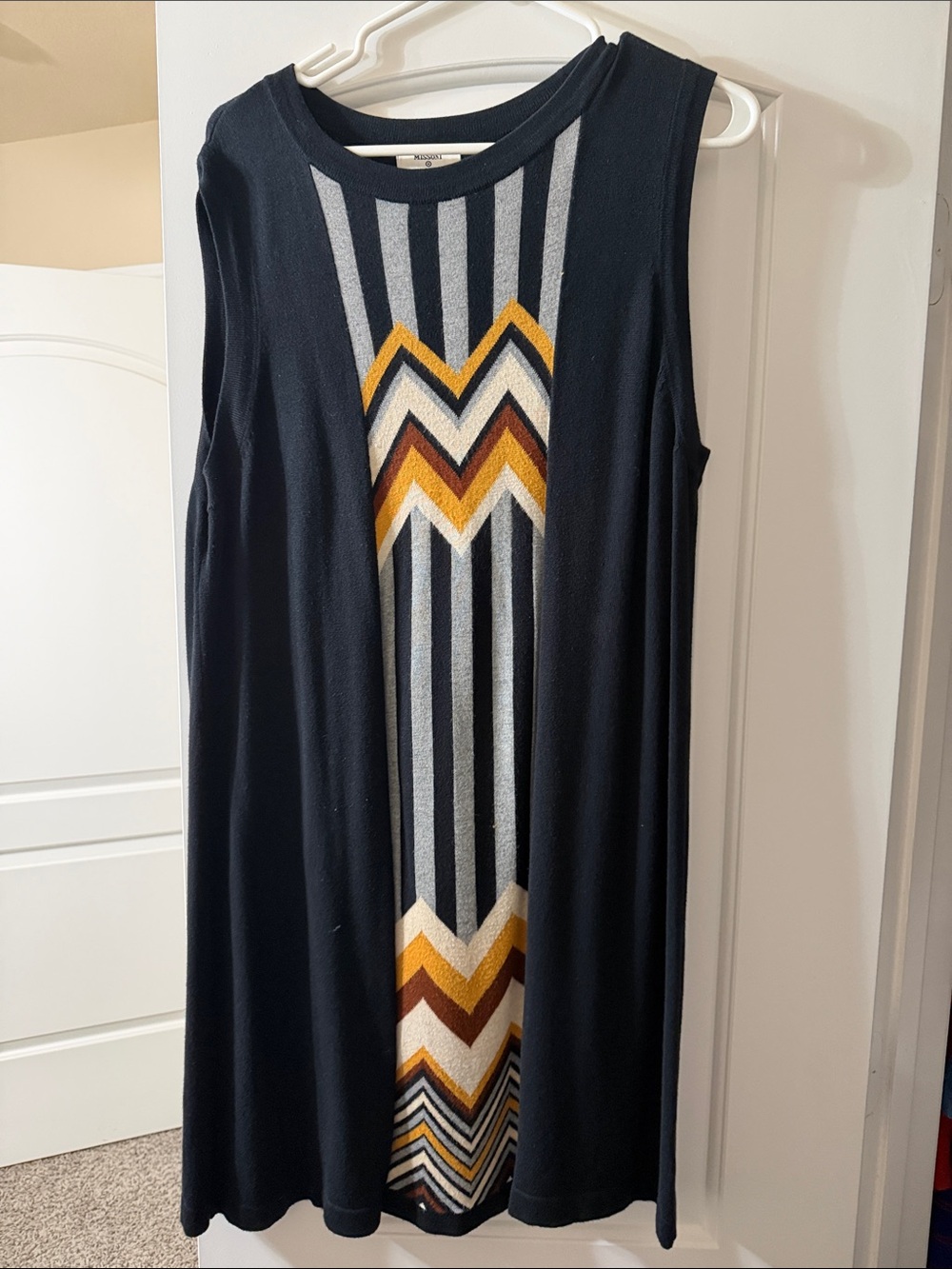 Missoni Black Knit Dress with Mustard, Brown & Cream Chevron Panel
